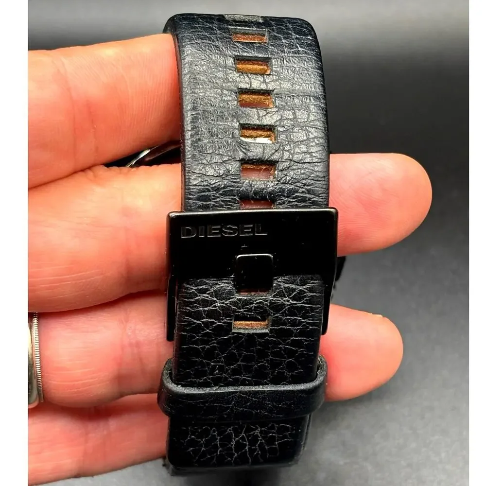 Diesel Mega Chief DZ4291 Black Orange Chronograph Leather Men's Watch 51mm